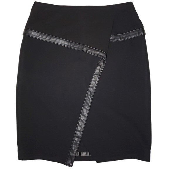 Worthington Petites Black Wrap Pencil Skirt w Faux Leather Trim Small Petite SP - Picture 1 of 10